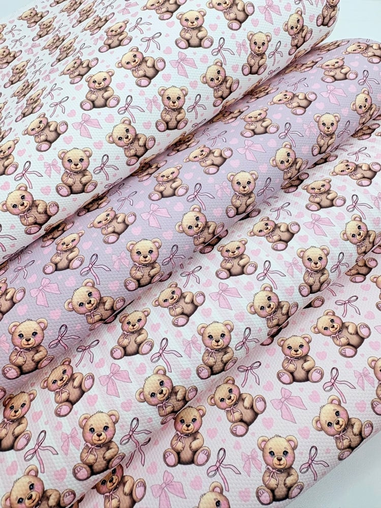 1759  - Cute Pink Bow Teddy Bear Valentine print printed canvas fabric sheet