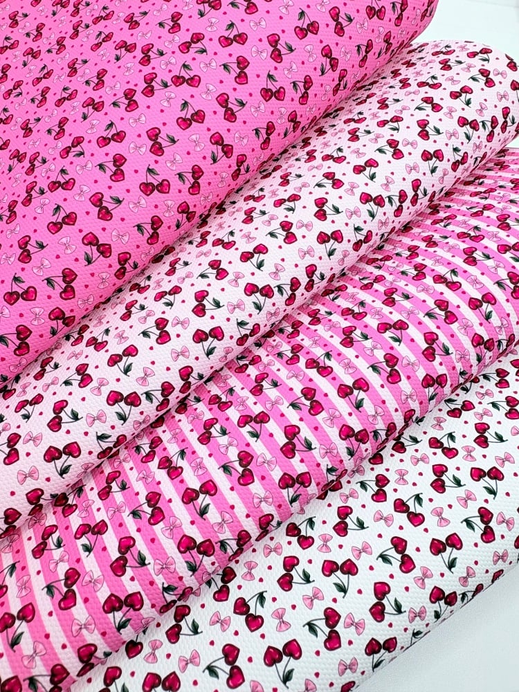 1759  - Valentine Cherry bows printed canvas fabric sheet