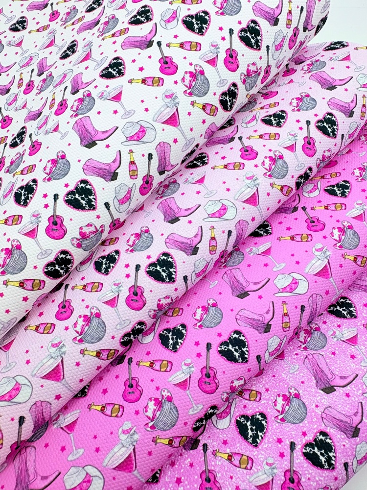 1759  - Love Cowgirl cowboy pink printed canvas fabric sheet