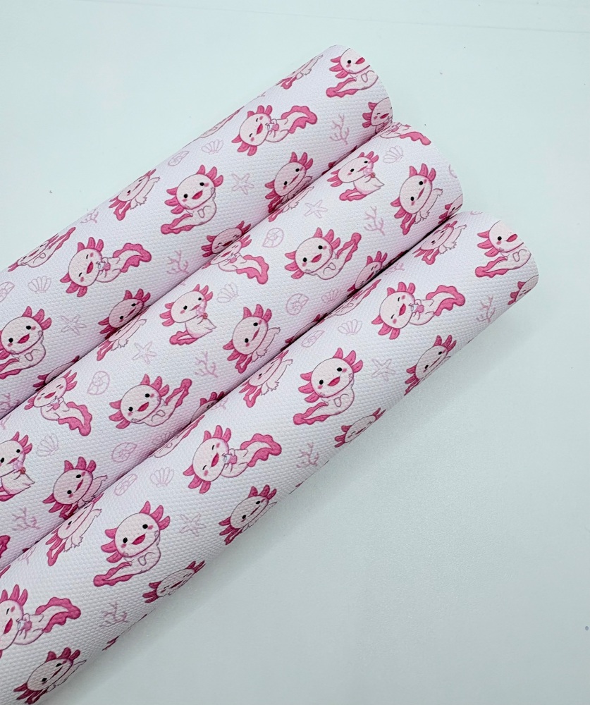 1744  - Pink Pastel Axolotl  printed canvas fabric sheet