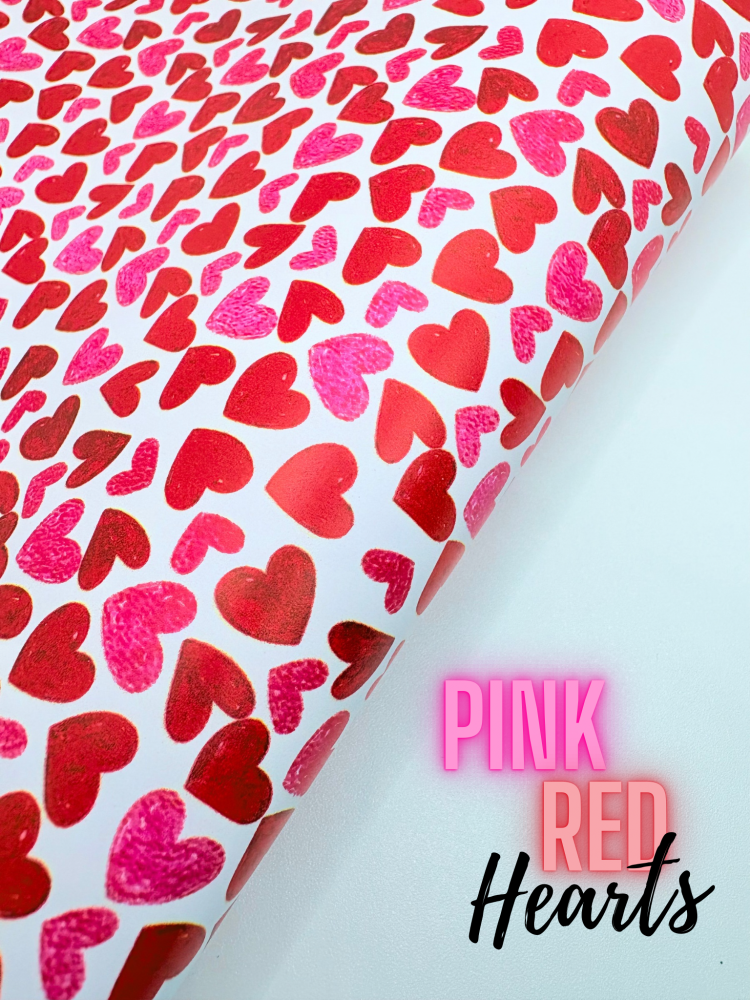 Red Pink Love Heart valentine printed leatherette fabric