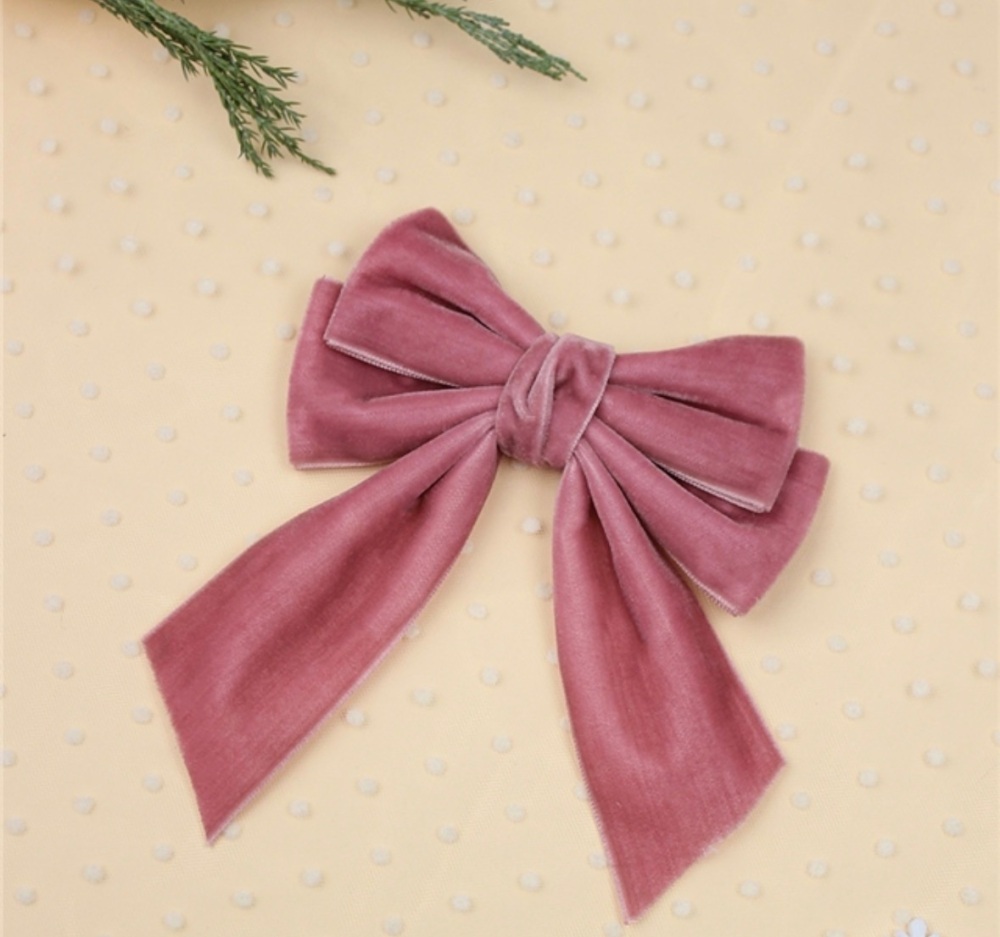 CAMEO PINK - Double Layer Long Tail Velvet Bow Knot ready made hair bow with clip