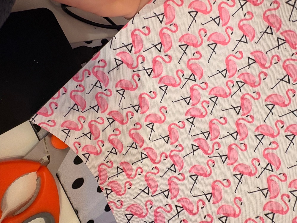 CLEARANCE - PINK STANDING FLAMINGO  PRINTED LEATHERETTE