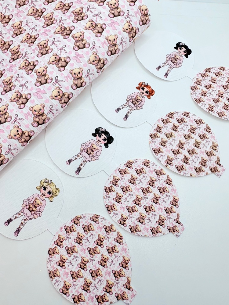 Teddy Bear Leggings printed Dolly bow loop pre cut bow loop