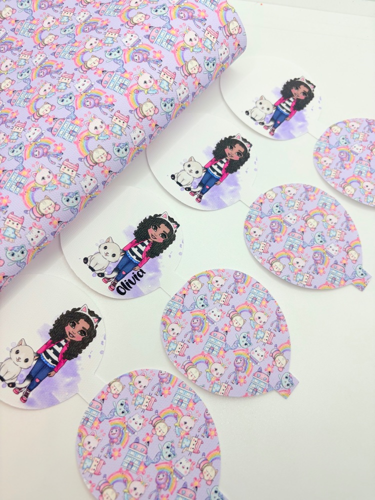 Gabby dollhouse inspired printed Dolly bow loop pre cut bow loop