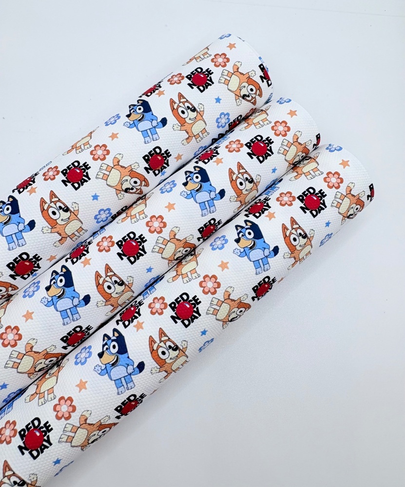 1634 - Bluey Red nose day printed canvas fabric sheet