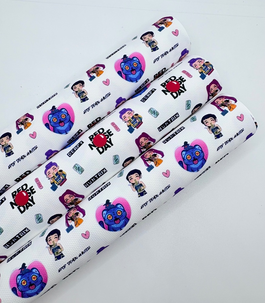 1634 - kpop demon hunters red nose day printed canvas fabric sheet