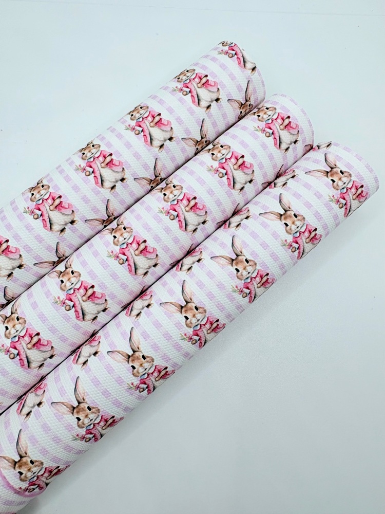 1747  -  Pink Flopsy easter gingham bunny rabbit printed canvas fabric sheet