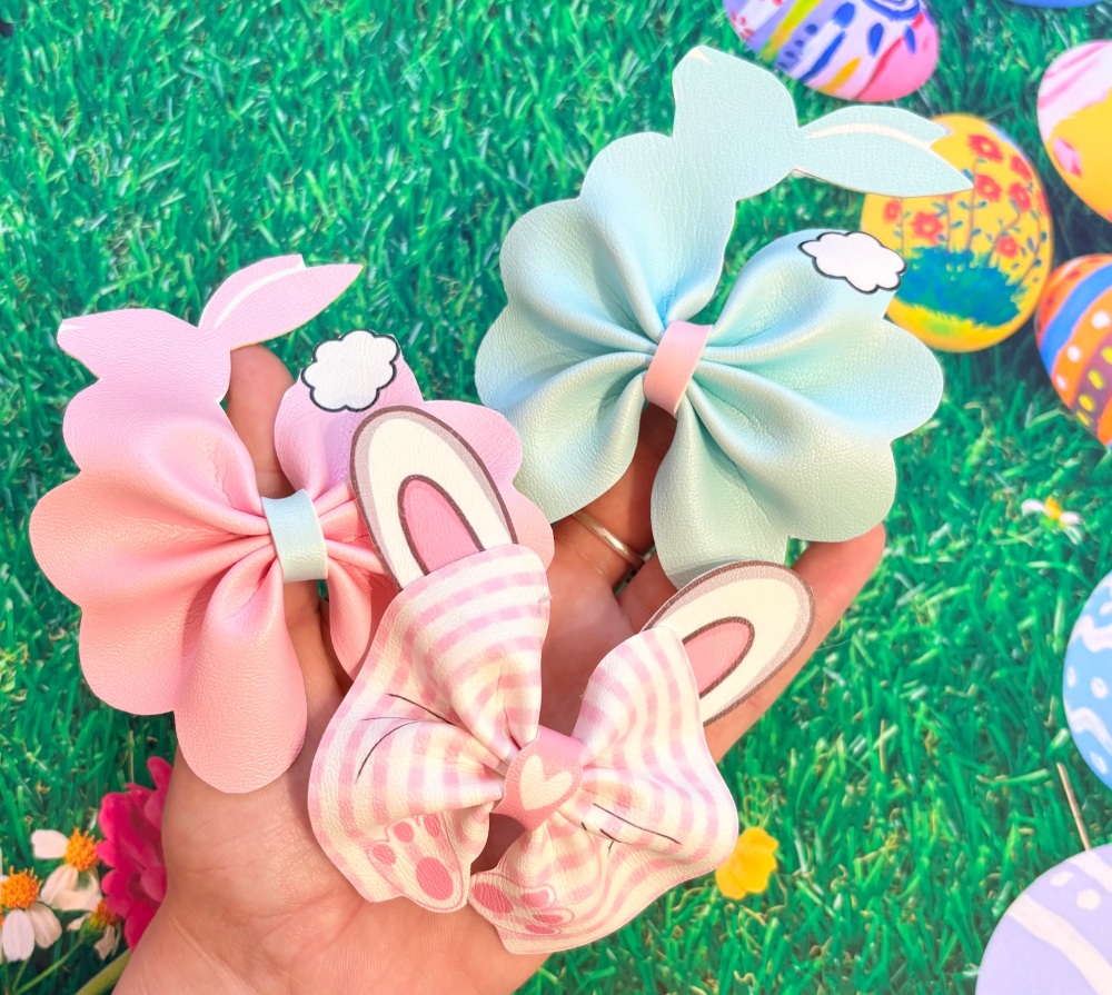 Pink & Blue Silhouette easter Pinch Bow Cut n Pinch printed leather sheet