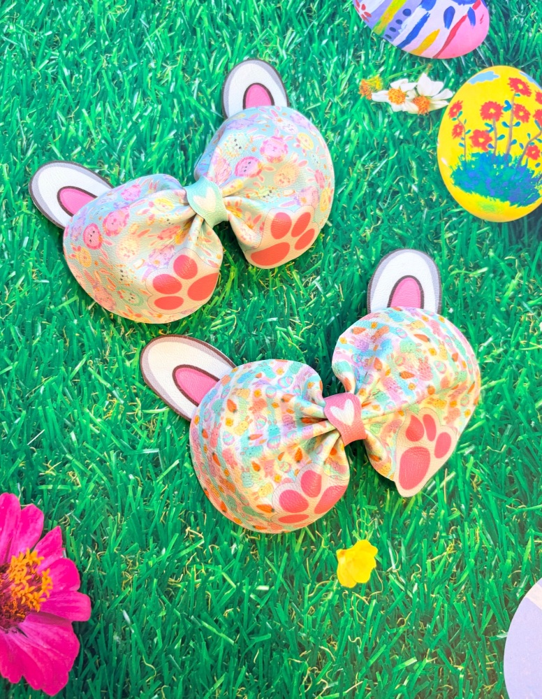 Oval easter bunny feet Pinch Bow Cut n Pinch printed leather sheet