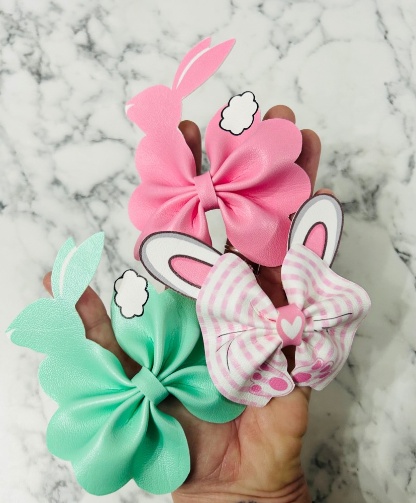 Green & Pink Silhouette easter Pinch Bow Cut n Pinch printed leather sheet