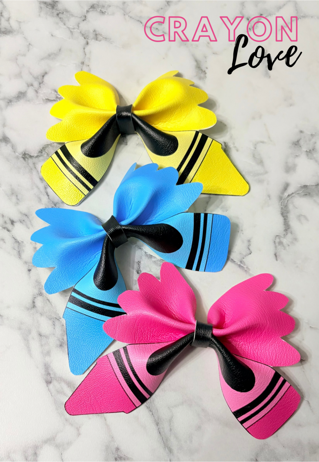 CRAYON - PINK BLUE YELLOW Bows Pinch Bow Cut n Pinch printed leather sheet