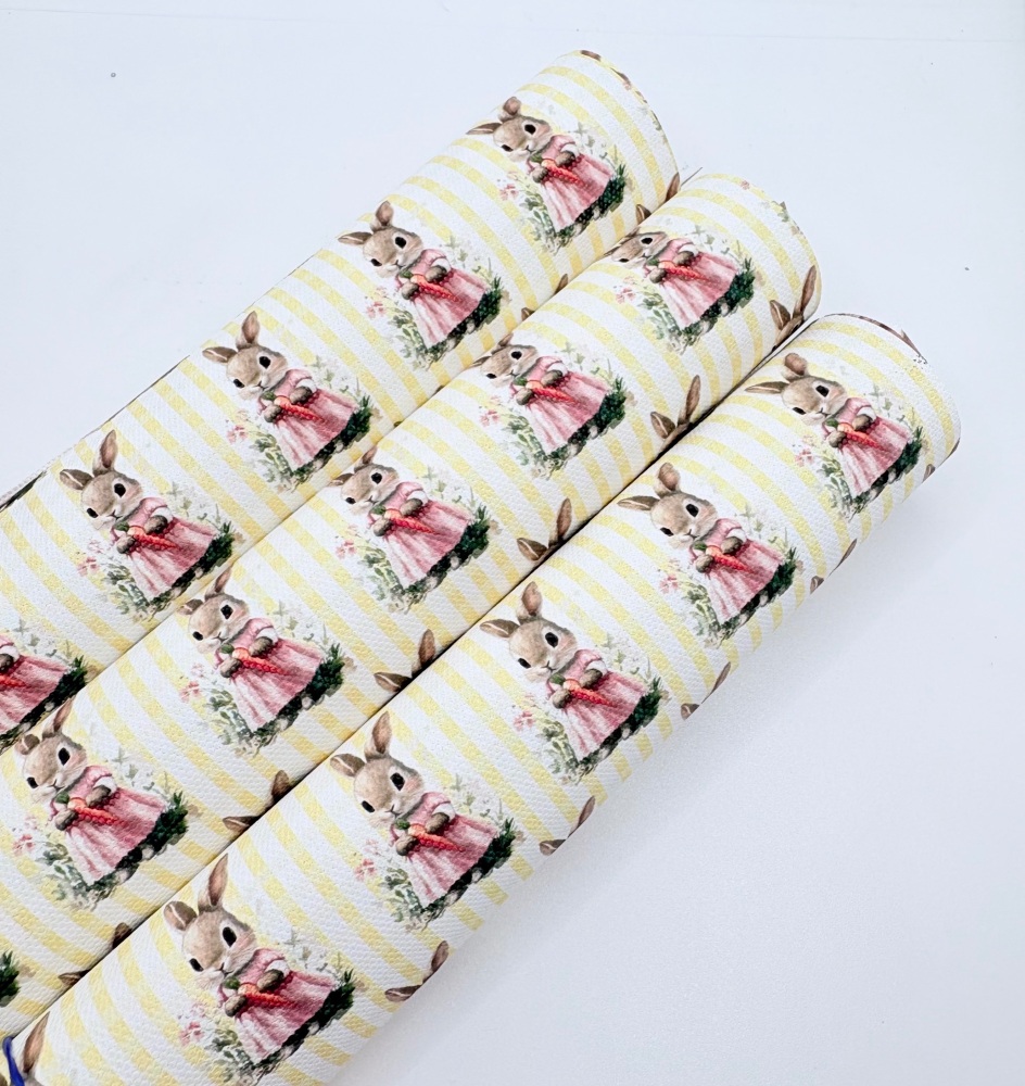 1747  -  Yellow Flopsy easter gingham bunny rabbit printed canvas fabric sheet