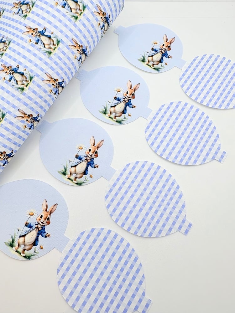 Blue gingham peter easter bunny pre cut bow loop