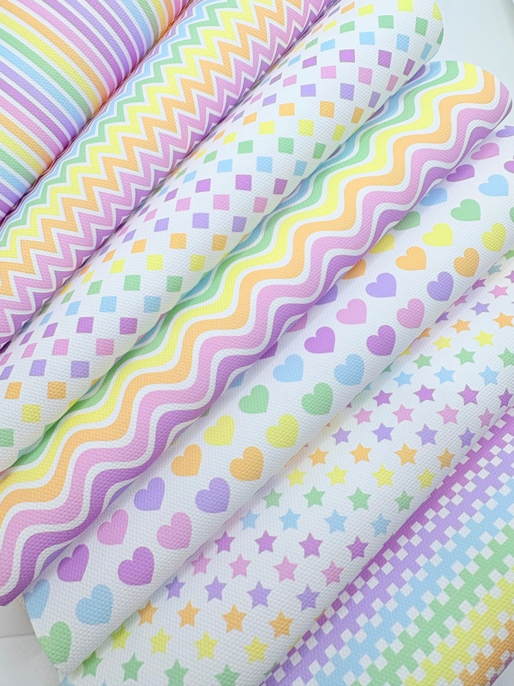 1759  - Pastel Rainbow spring designs printed canvas fabric sheet
