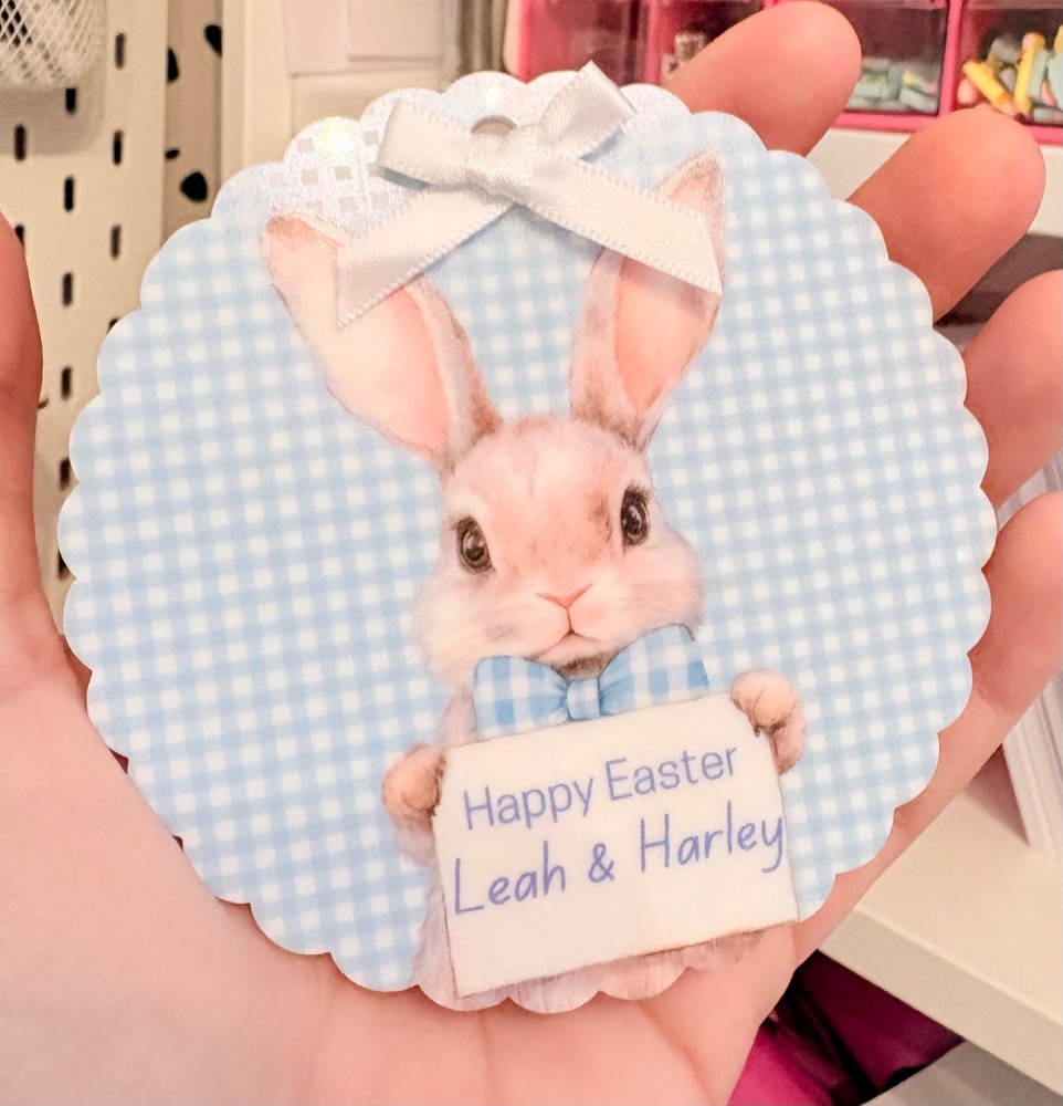 Personalised Acrylic Scalloped White easter bunny Hanging Decoration