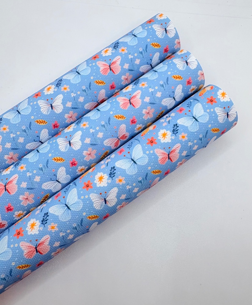 1209 - Blue floral butterfly butterflies printed canvas sheet