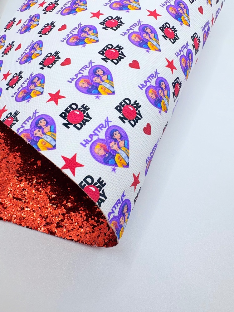 Double Sided Red k pop red nose day canvas backed with chunky glitter