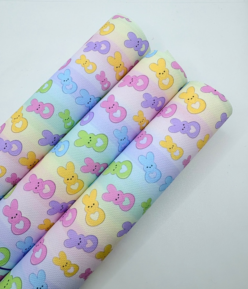 1209 - Pastel rainbow Candy easter bunnies printed canvas sheet