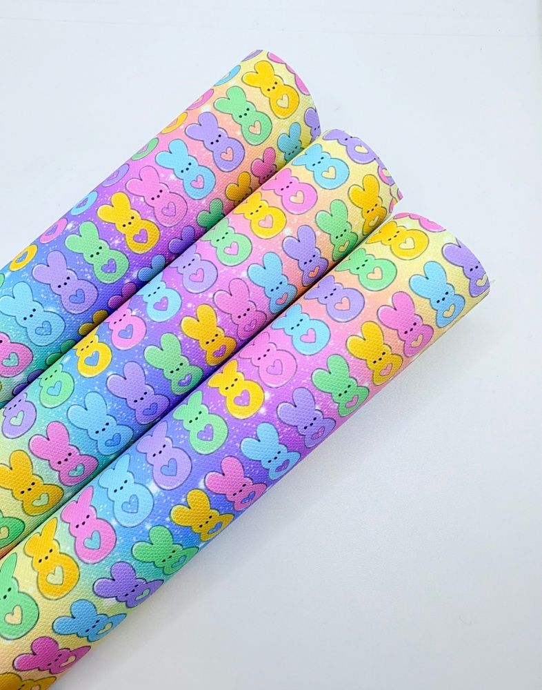 1209 - Bright rainbow Candy easter bunnies printed canvas sheet