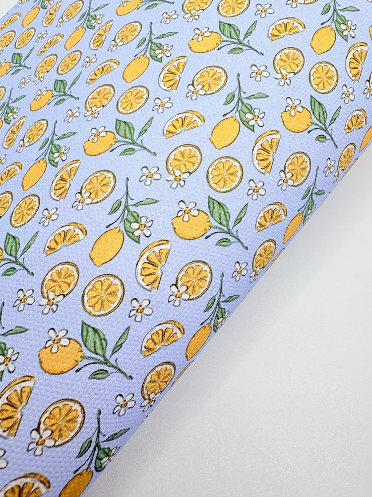1291 - Baby blue Lemon Print Printed canvas sheet