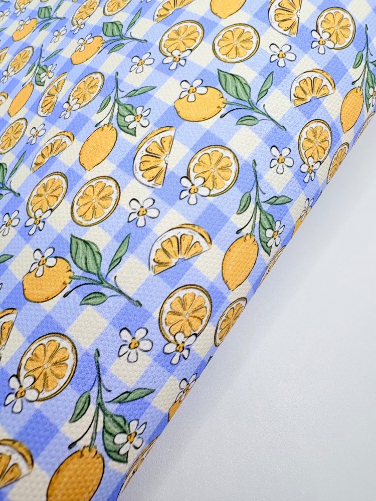 1291 - Plaid Baby blue Lemon Print Printed canvas sheet