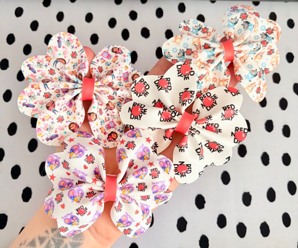 Red Nose Day characters Pinch Bow Cut n Pinch printed leather sheet