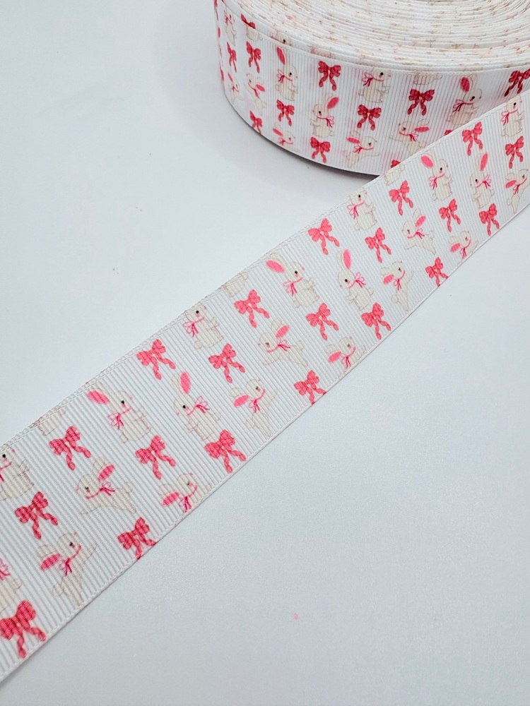 38mm Easter pink coquette bunnies grosgrain ribbon