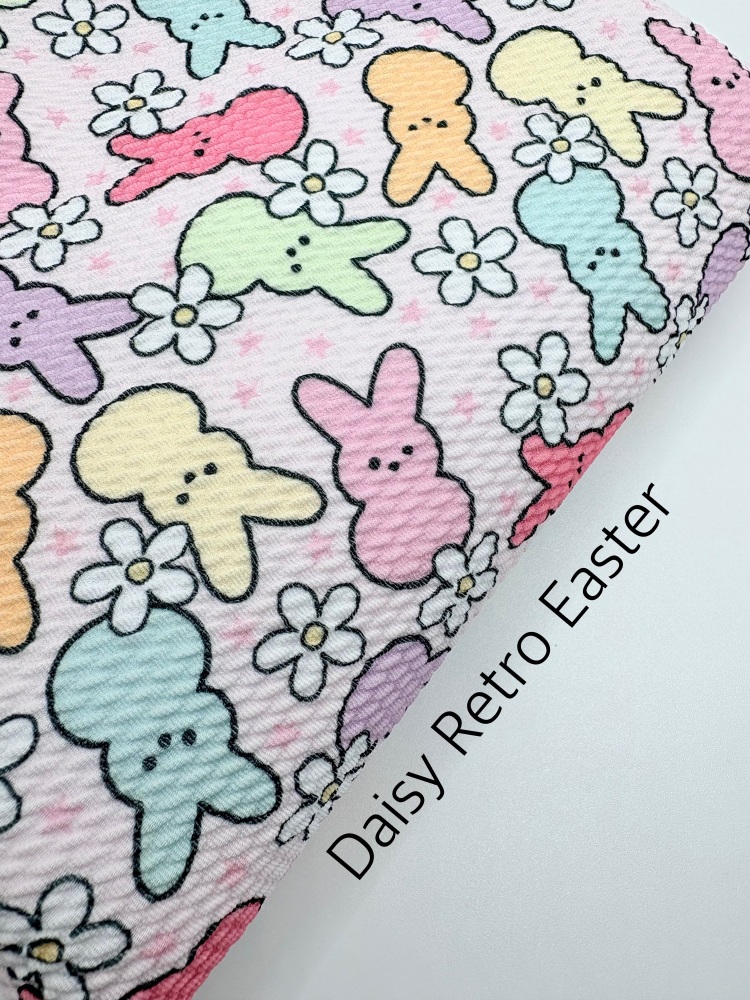 Daisy Pastel Rainbow Retro Easter Bunny Printed Bullet Fabric