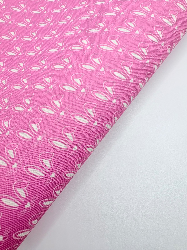 Candy Pink Easter Bunny Rabbit Ears printed leatherette fabric