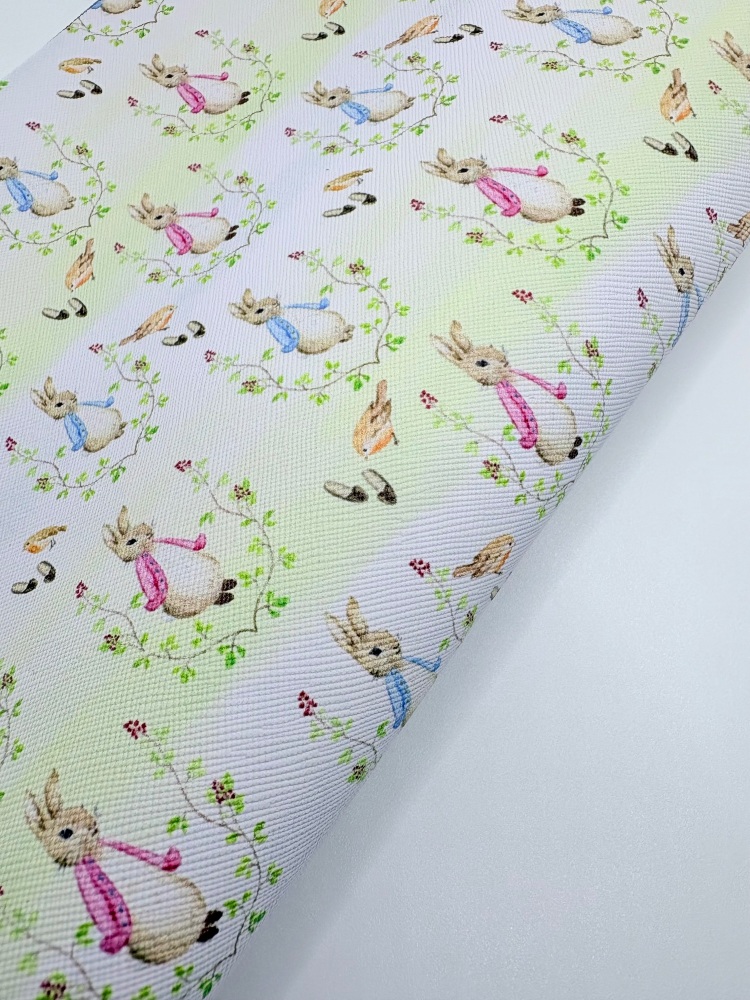 Peter and flopsy spring Bunny Rabbit printed leatherette fabric