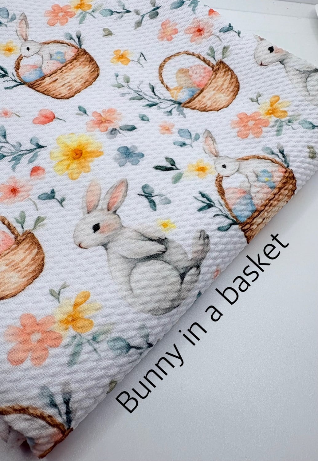 Easter Bunny in a basket Printed Bullet Fabric