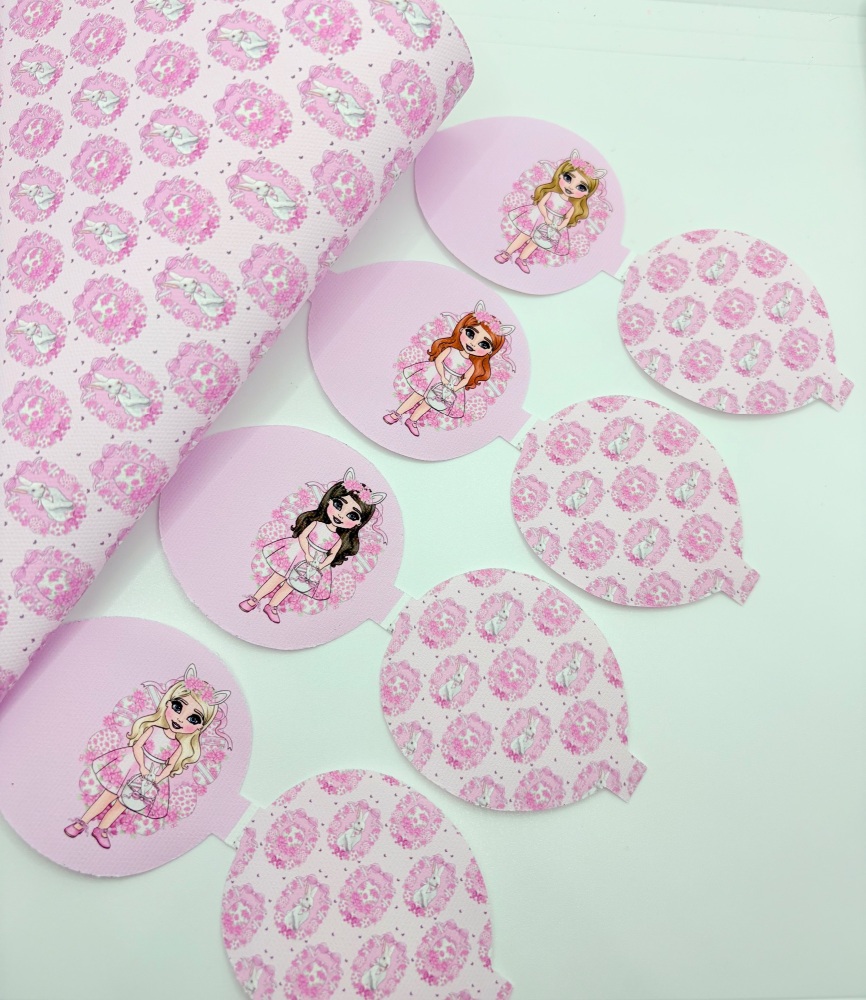 Pink easter bunny girl with basket pre cut bow loop