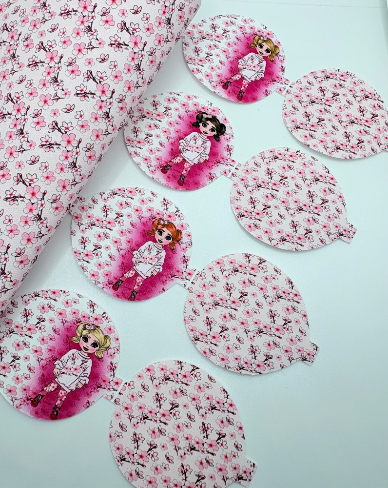 Pink blossoms girl personalised pre cut bow loop