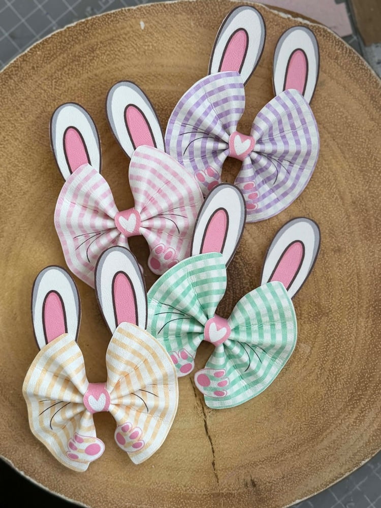 Pretty multi colour bunnies easter Pinch Bow Cut n Pinch printed leather sheet
