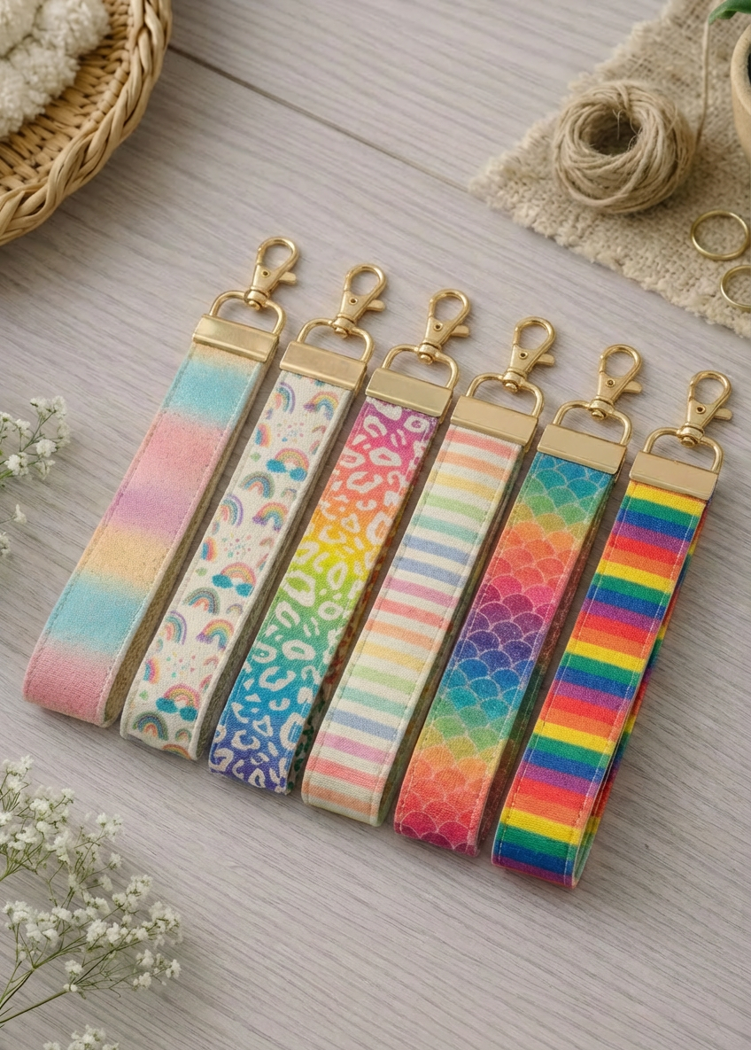 BRIGHT RAINBOWS - Cut your own Wristlet leatherette strips