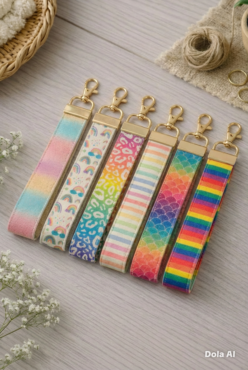 BRIGHT RAINBOWS - Cut your own Wristlet leatherette strips
