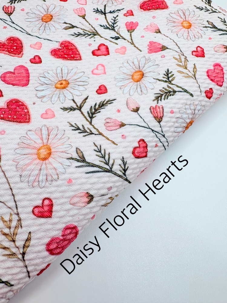 Daisy Floral Hearts Patterned Bullet Fabric