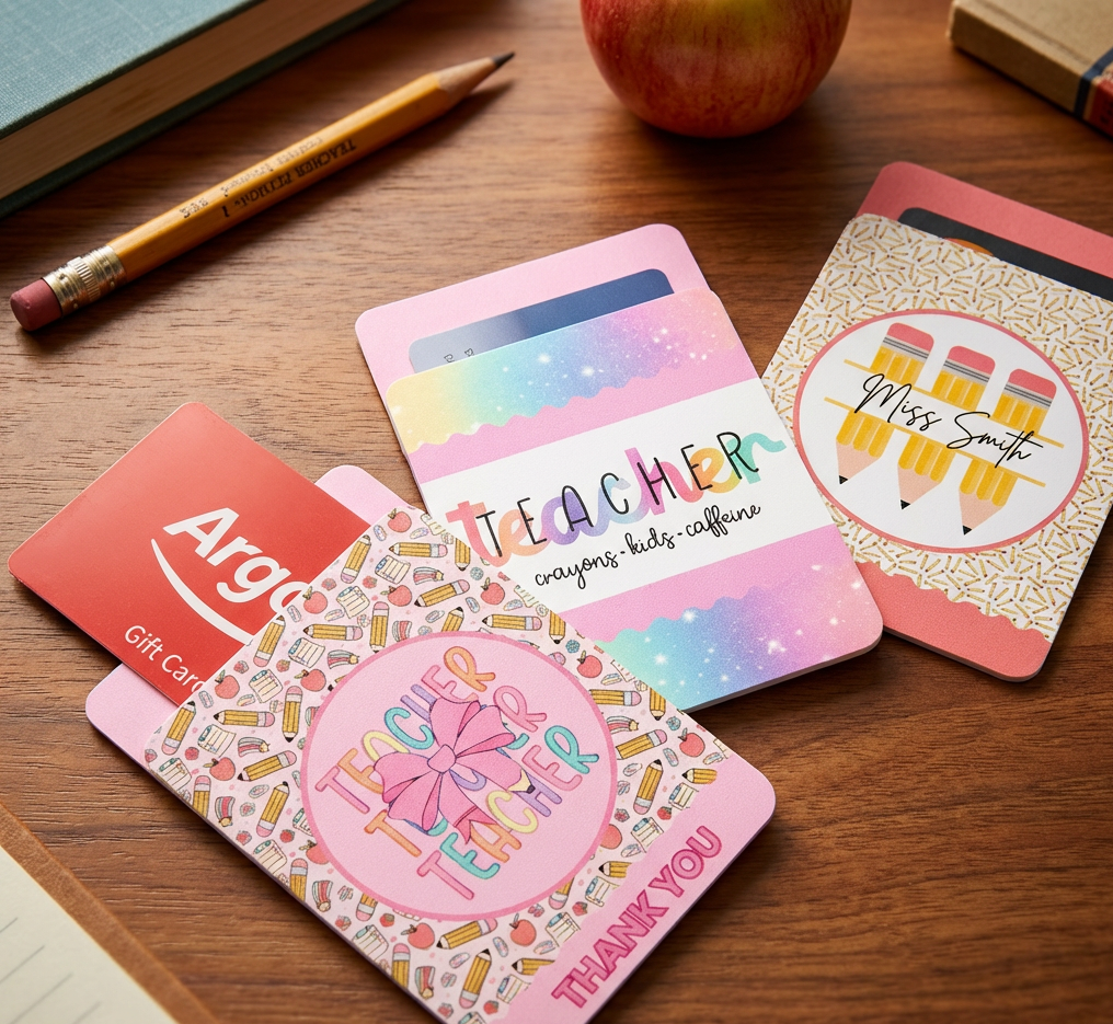 Female Best Teacher gift card holder printed leather sheet