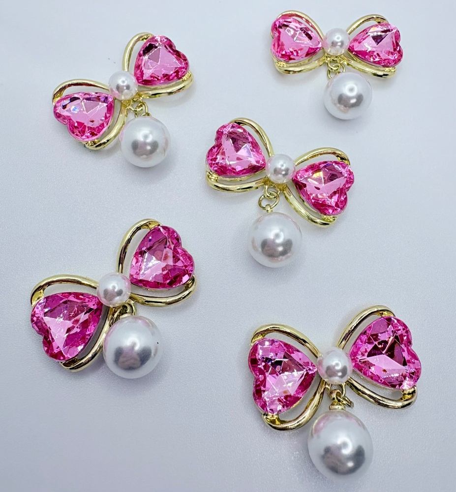 Pink pearl bow bling gem embellishment