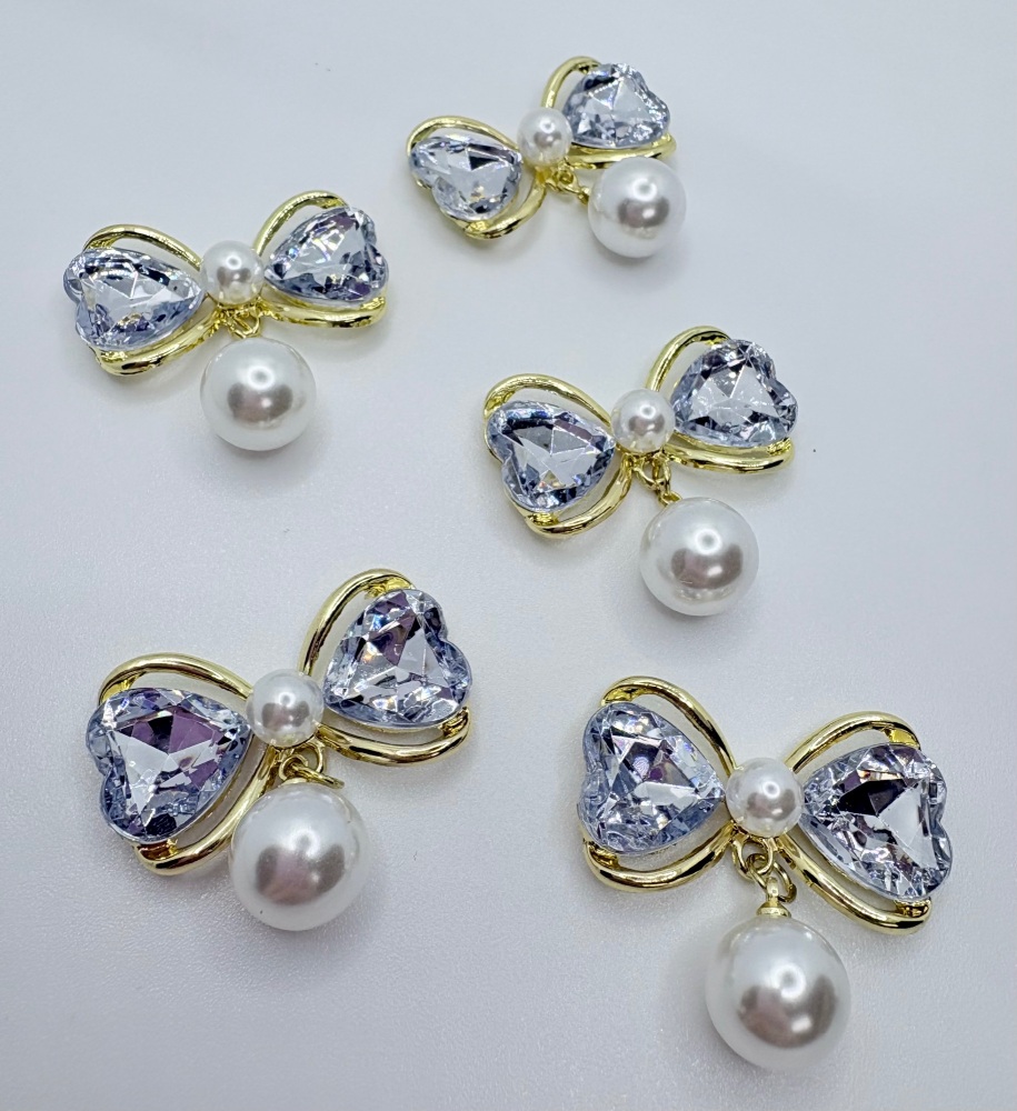 Silver pearl bow bling gem embellishment