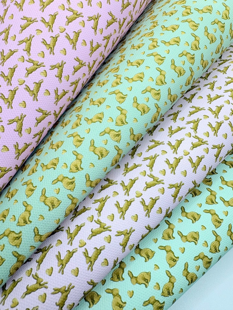 1800 - Golden Easter bunnies printed canvas fabric sheet