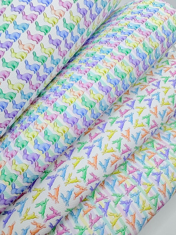1800 - Pastel rainbow Easter bunnies printed canvas fabric sheet