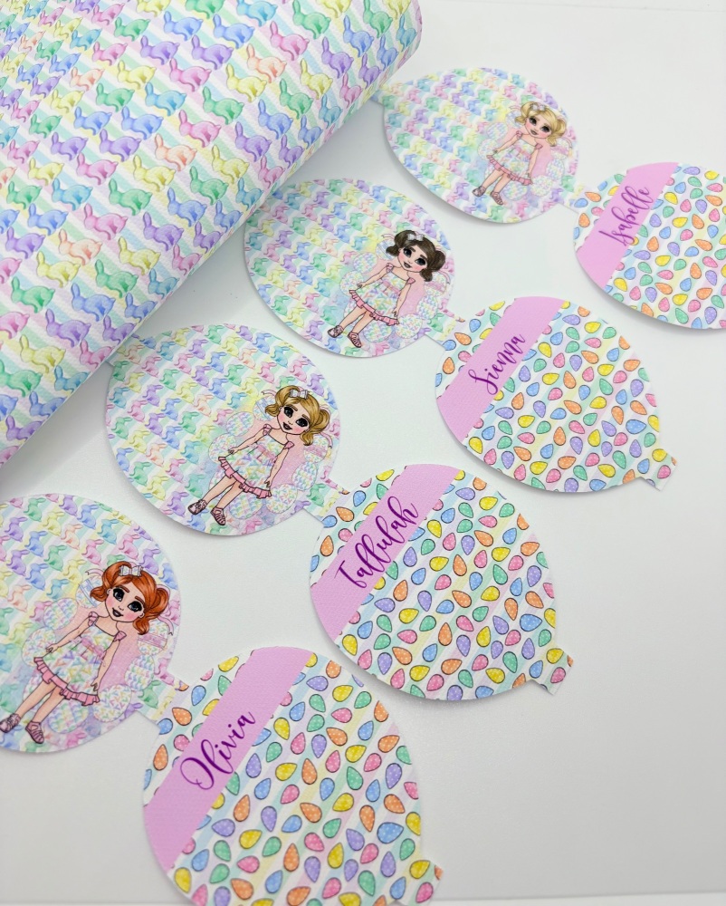 Pastel rainbow bunny Easter egg girl pre cut bow loop