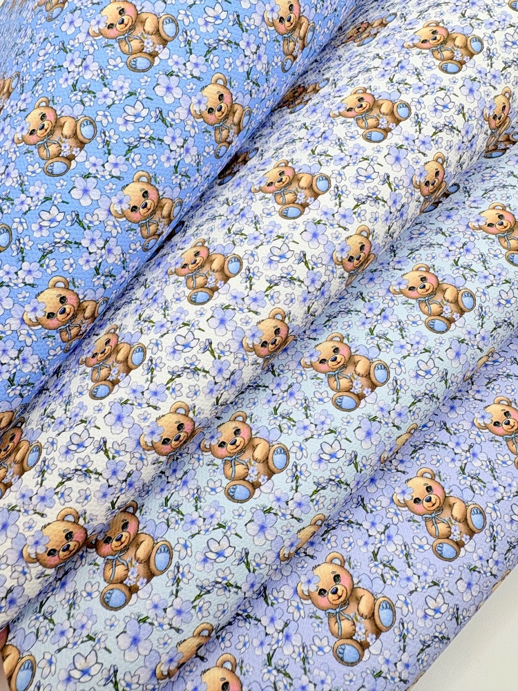 1800 - Blue bear blossom flowers printed canvas fabric sheet