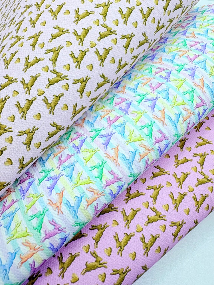 Pink golden bunnies easter Fabric Friday Bundle
