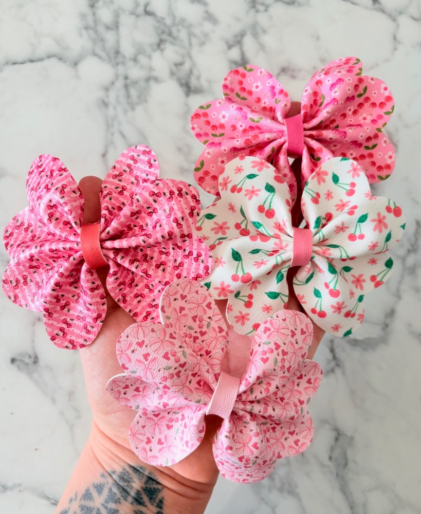 Cherry Scallop Pinch Bow Cut n Pinch printed leather sheet