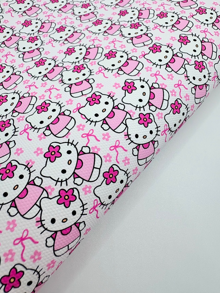 1744  - Pink kitty print printed canvas fabric sheet