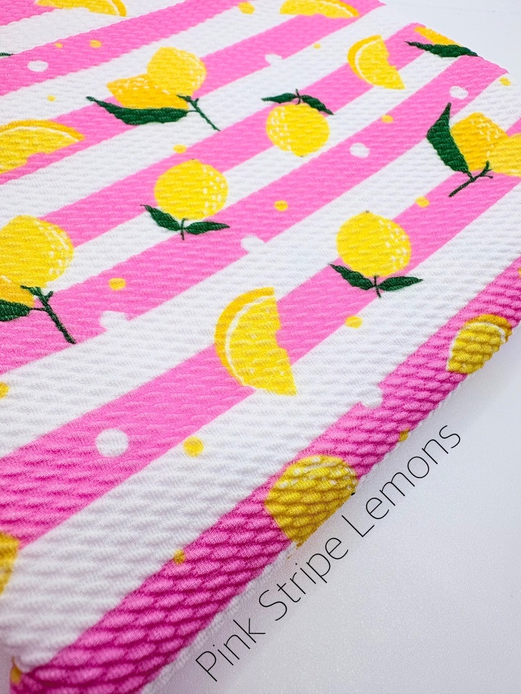 Pink stripe lemons Printed Bullet Fabric