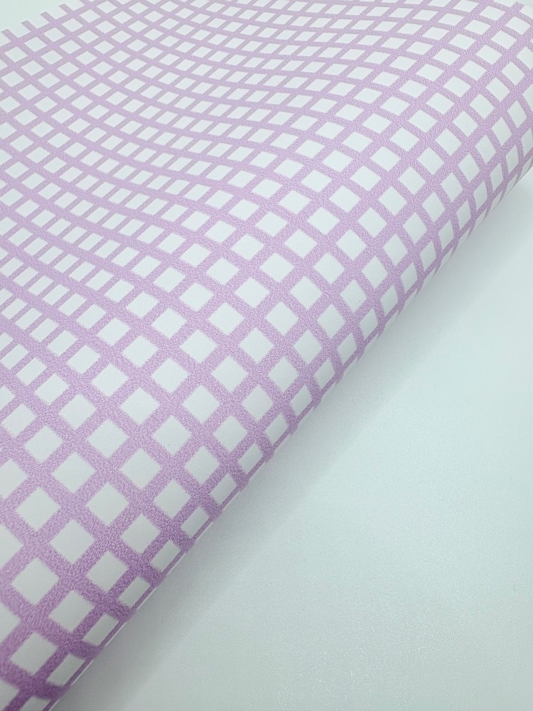 Lilac grid pattern printed leatherette